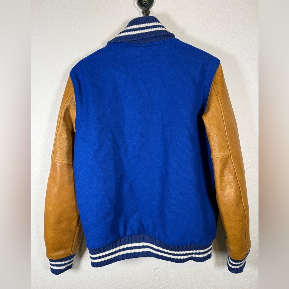 Dehen 1920 Blue And Brown Varsity Jacket Wool And Leather Medium $695 Retail - Picture 6 of 11